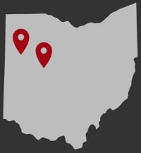 Map of Ohio with Middle Point & Lima Marked